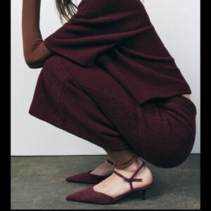 Zara Burgundy and Red Suede Slingbacks Kitten Heels